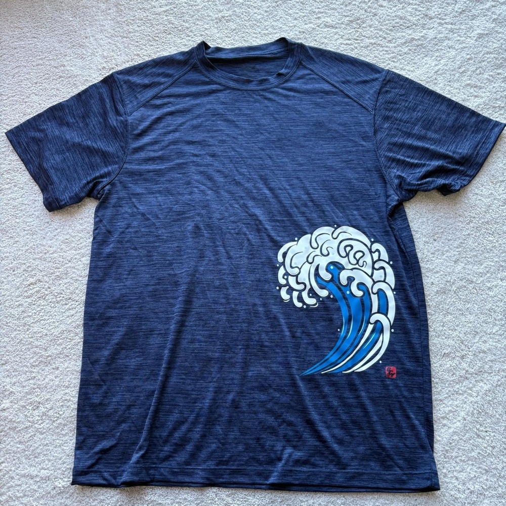 Quick Dry Navy Blue Graphic Wave Men's Shirt